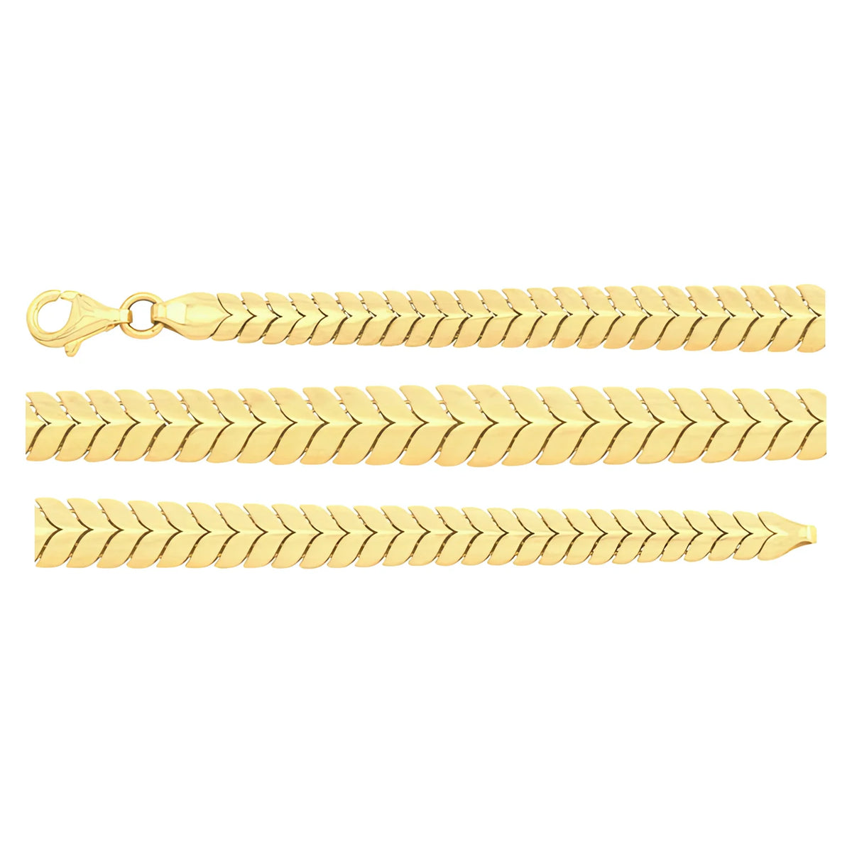 Solid gold herringbone bracelet, 7.80 g — shown in three rows across the frame.