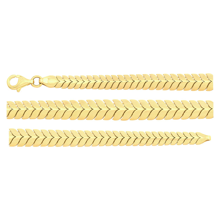 Solid gold herringbone bracelet, 7.80 g — shown in three rows across the frame.