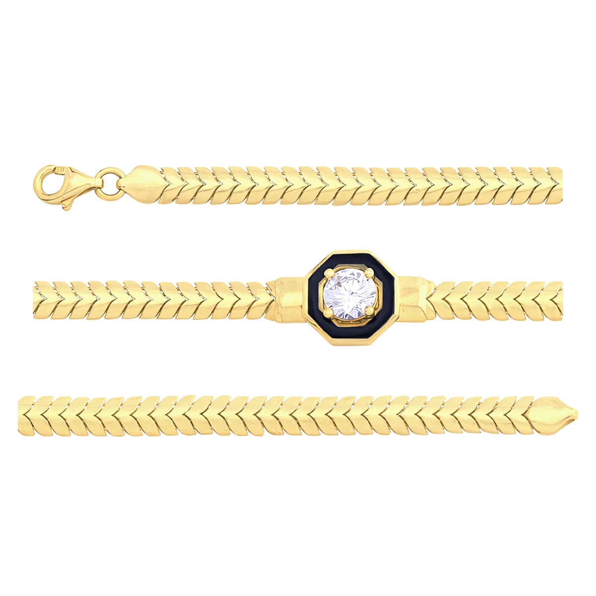Solid gold herringbone bracelet, 8.05 g — shown in three rows across the frame.