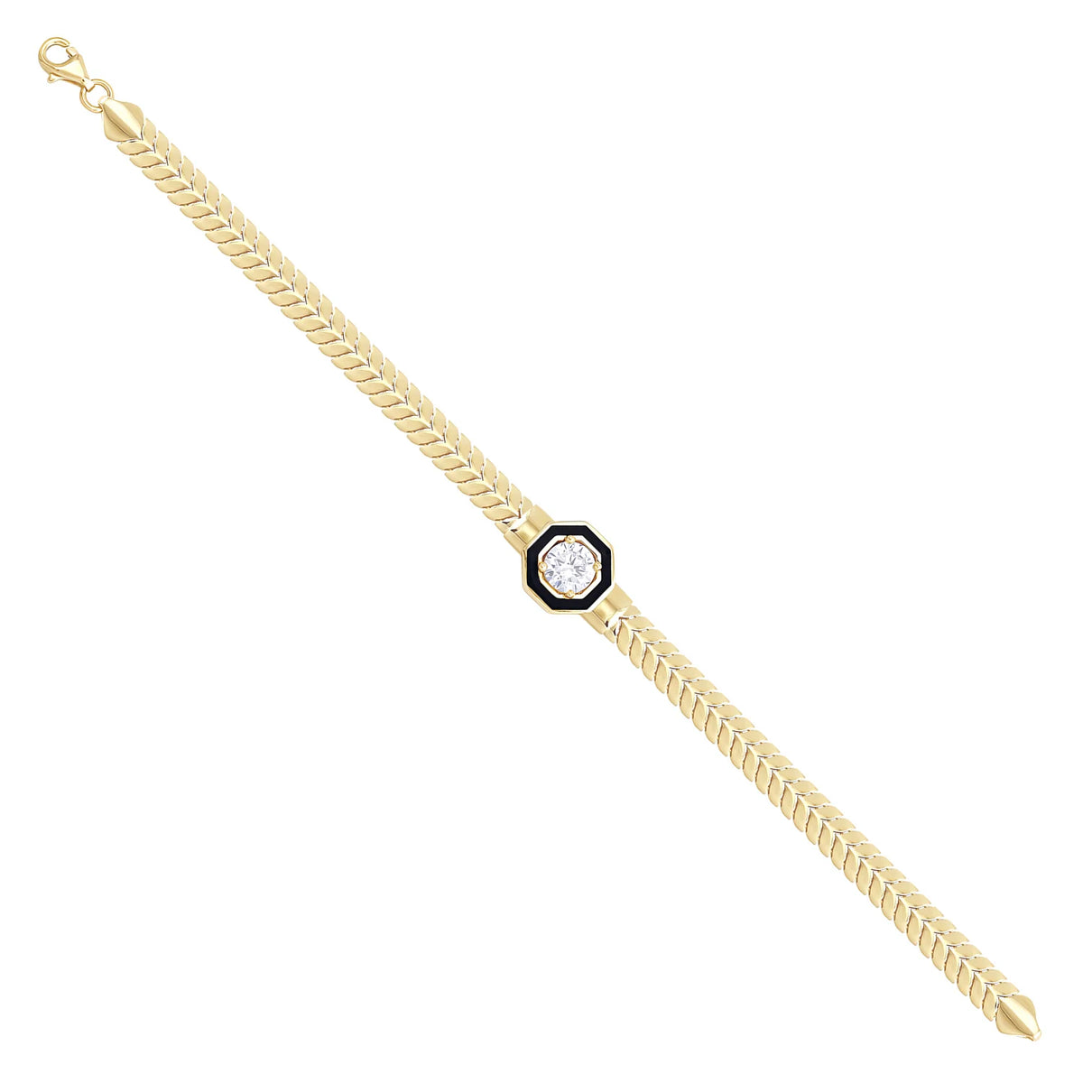 Solid gold herringbone bracelet, 8.50 g — shown at an angle across the frame.