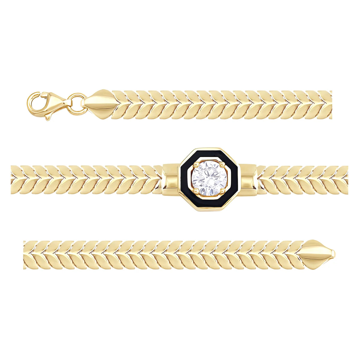 Solid gold herringbone bracelet, 8.50 g — shown in three rows across the frame.