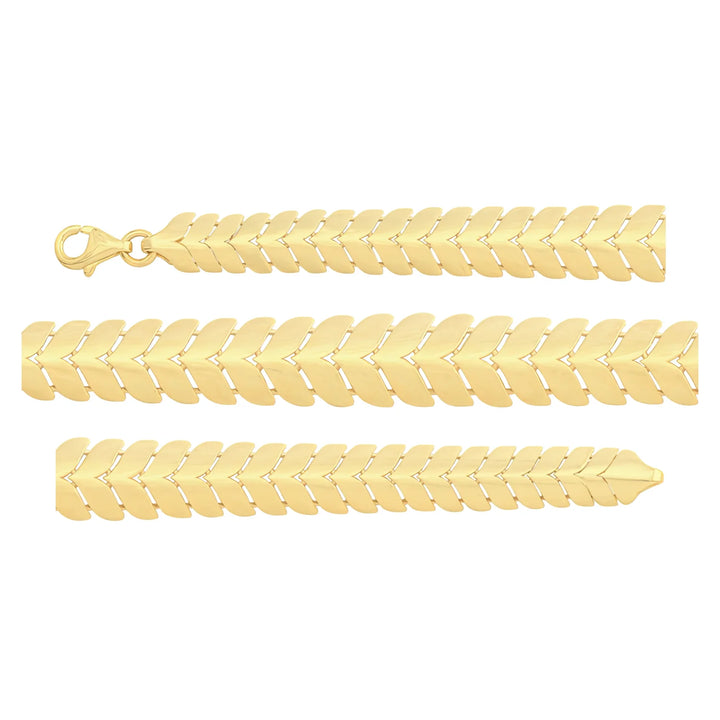 Solid gold herringbone bracelet, 9.60 g — shown in three rows across the frame.