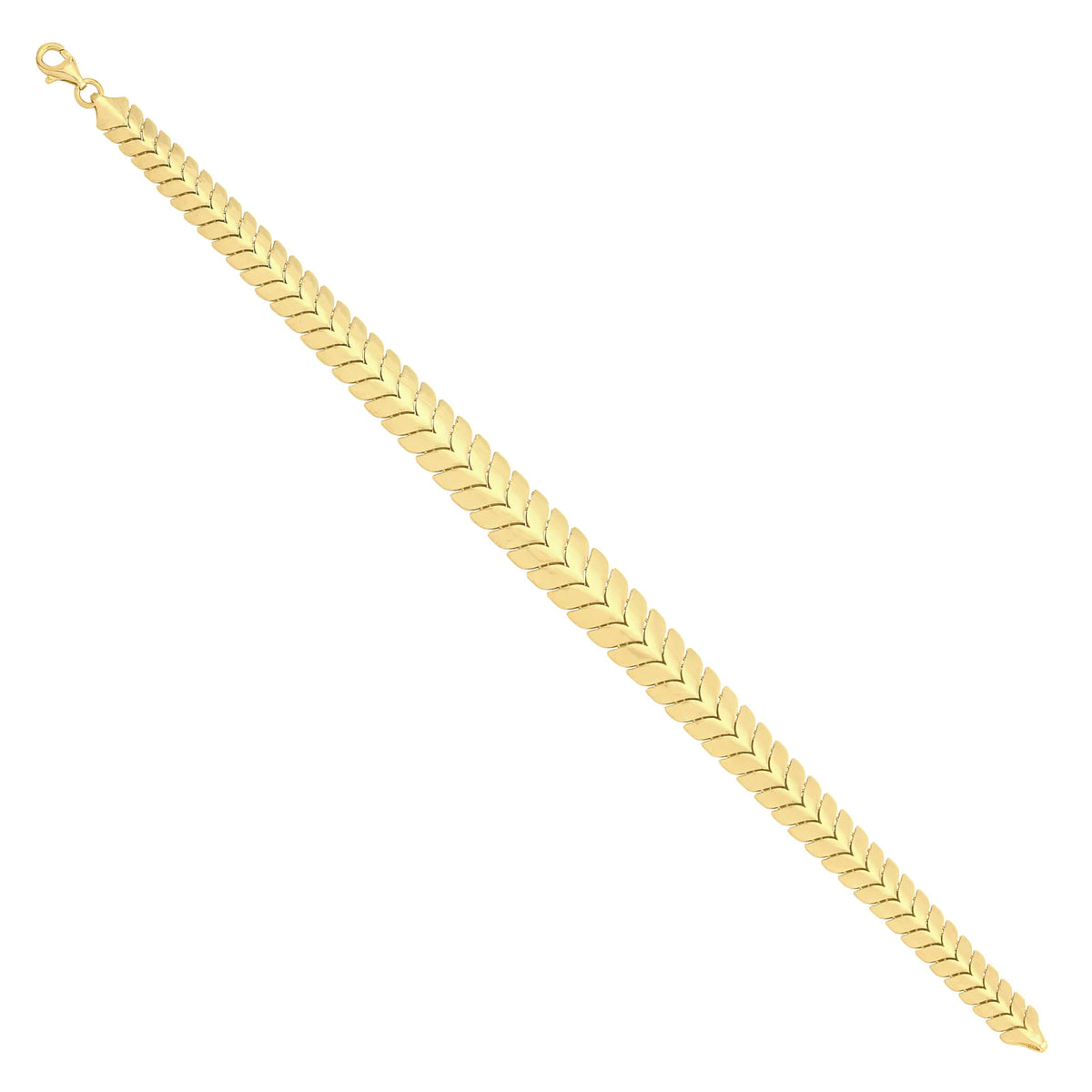 Solid gold herringbone bracelet, 14.35 g — shown at an angle across the frame.