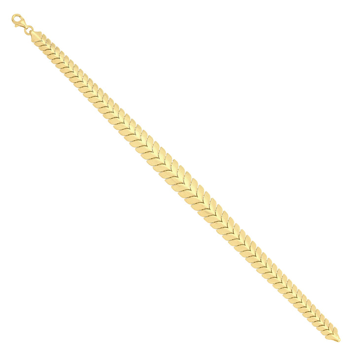 Solid gold herringbone bracelet, 14.35 g — shown at an angle across the frame.