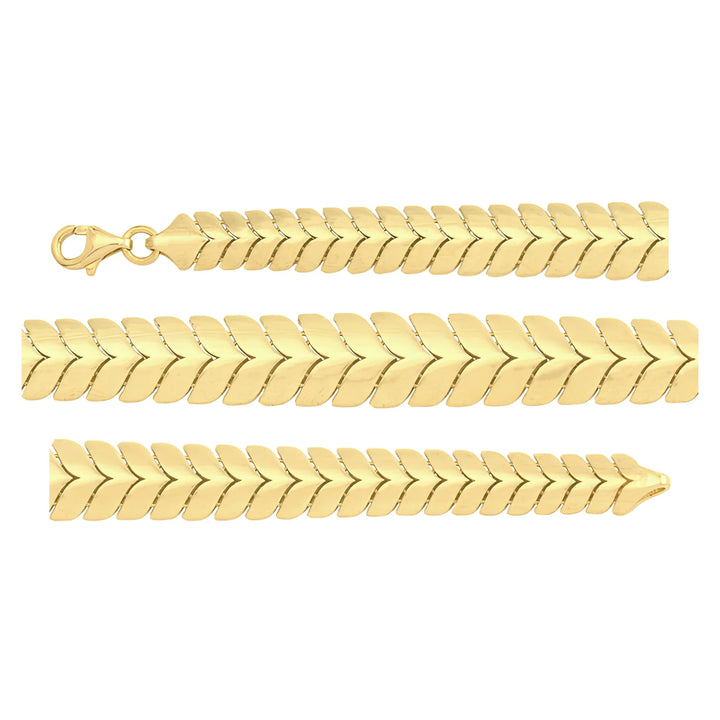 Solid gold herringbone bracelet, 14.35 g — shown in three rows across the frame.