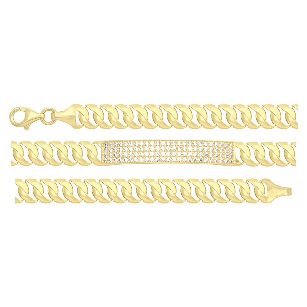 Solid gold tennis bracelet, 6.15 g — shown in three rows across the frame.