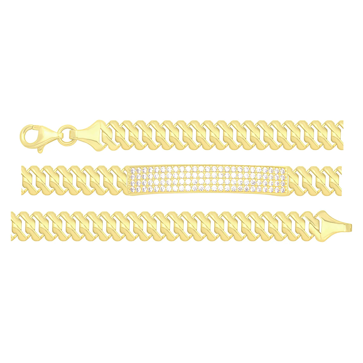 Solid gold tennis bracelet, 6.80 g — shown in three rows across the frame.