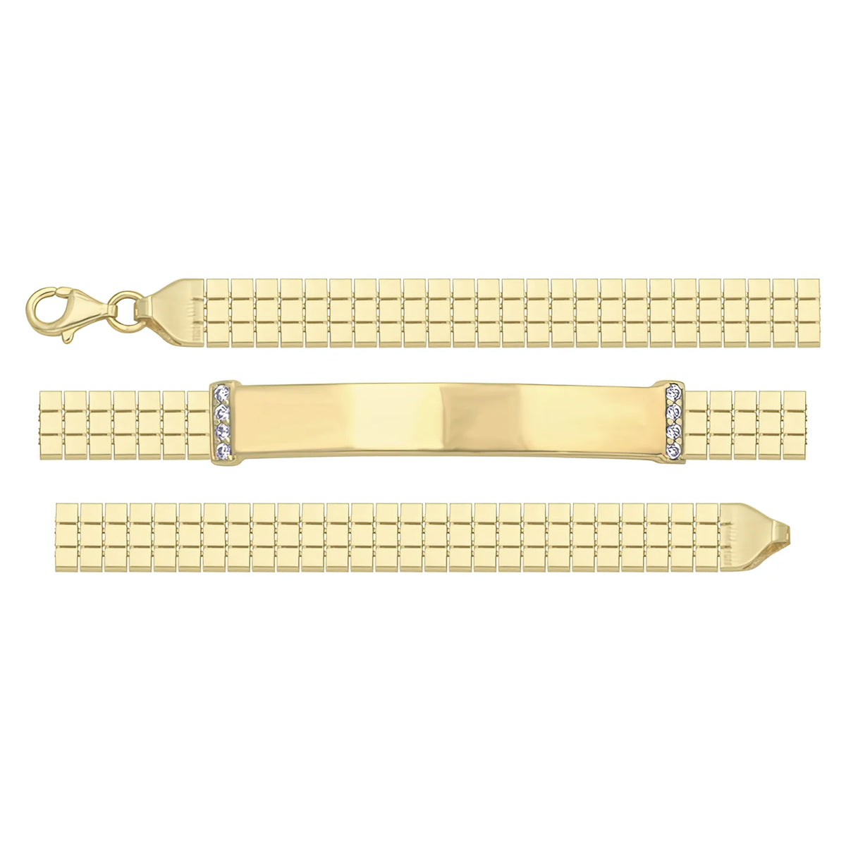 Solid gold id bracelet, 6.25 g — shown in three rows across the frame.