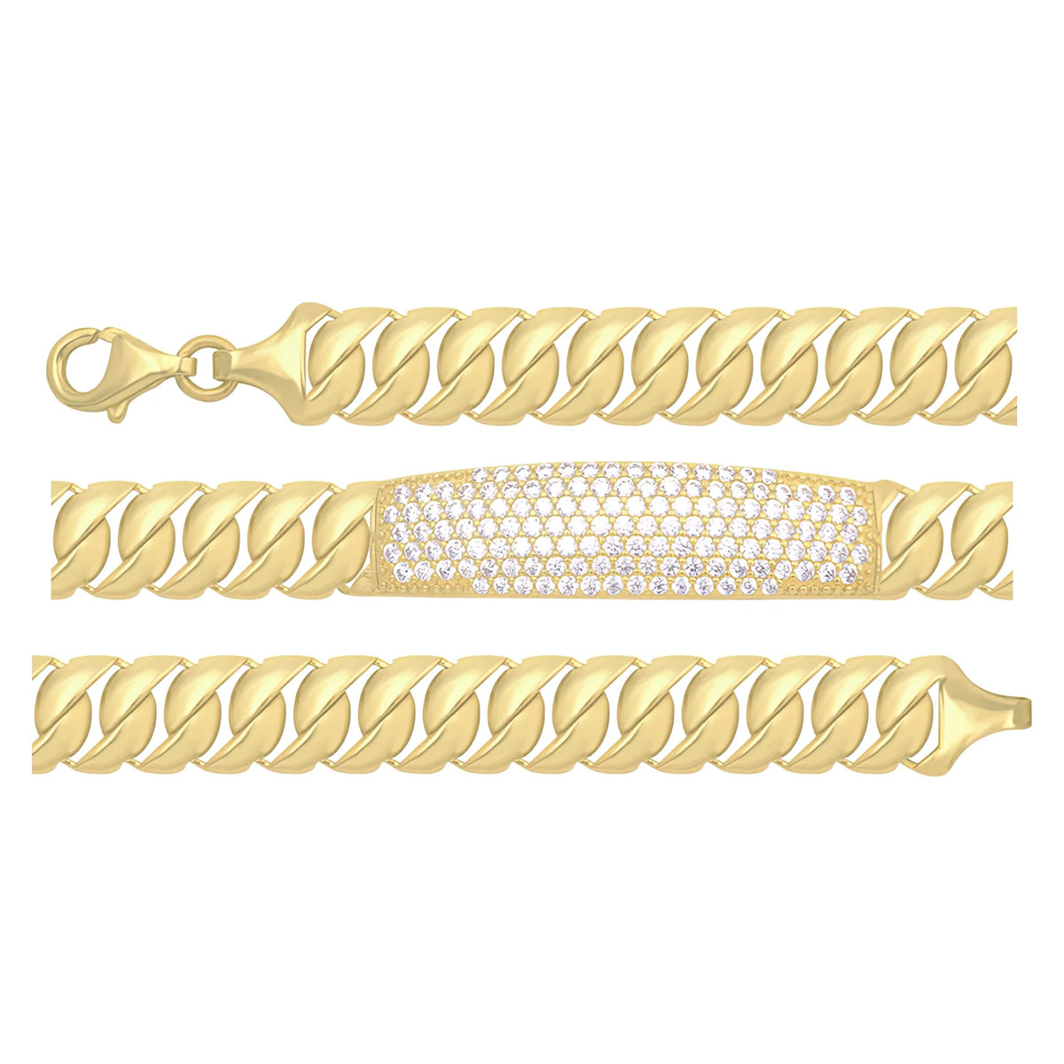 Solid gold id bracelet, 11.85 g — shown in three rows across the frame.