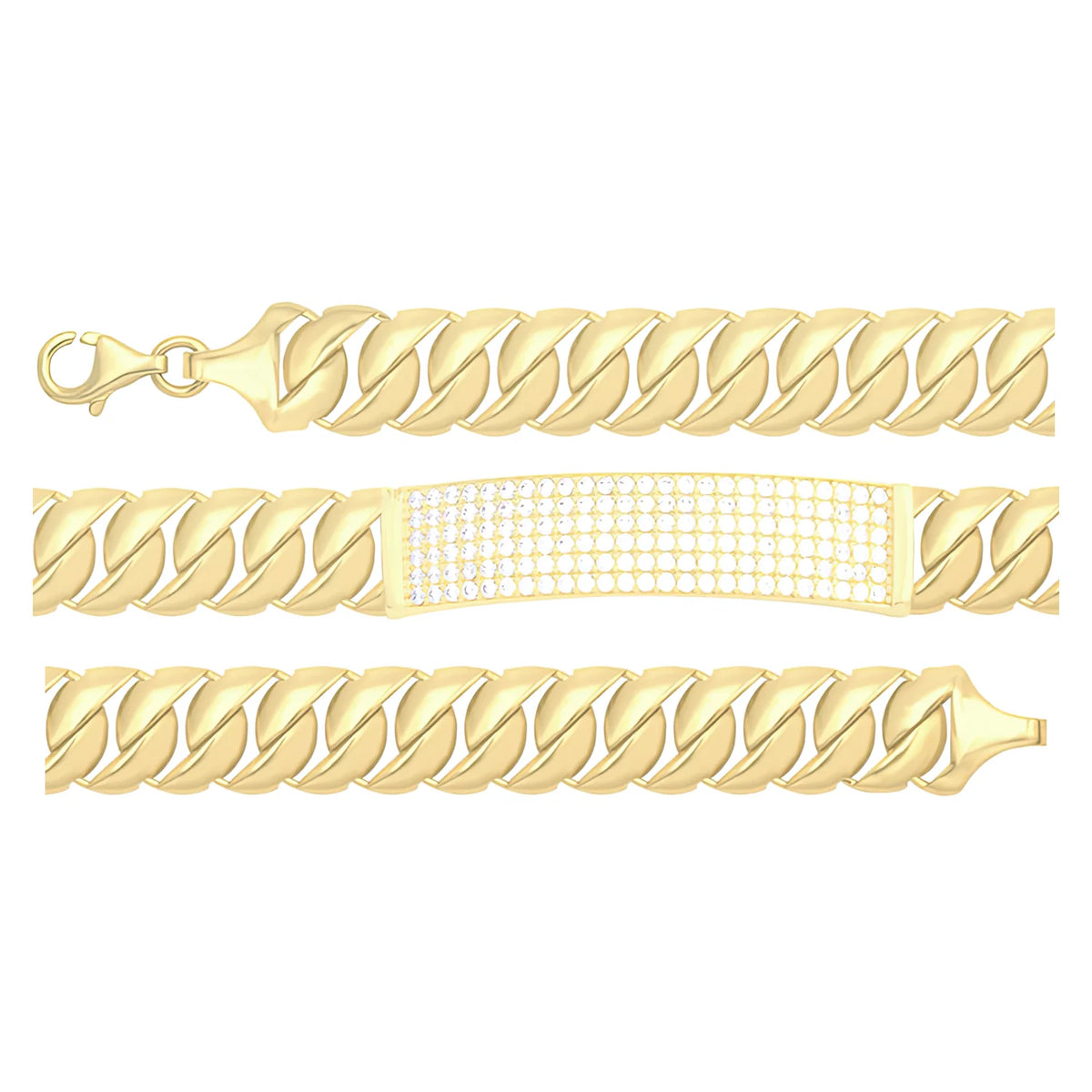 Solid gold id bracelet, 10.95 g — shown in three rows across the frame.