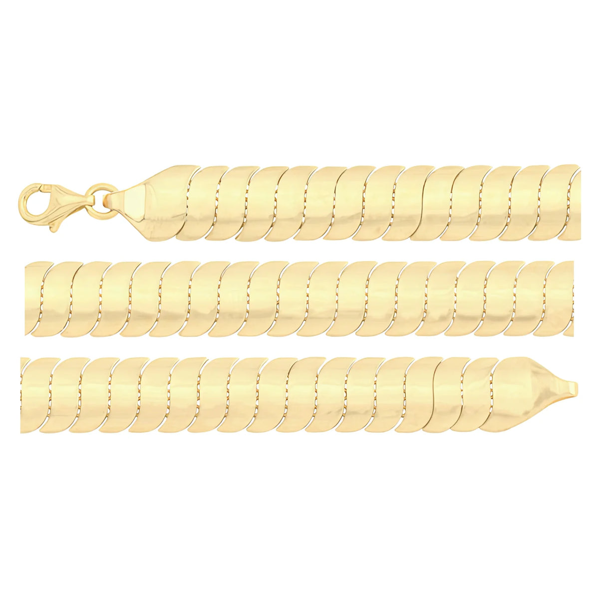 Solid gold brick link bracelet, 9.40 g — shown in three rows across the frame.
