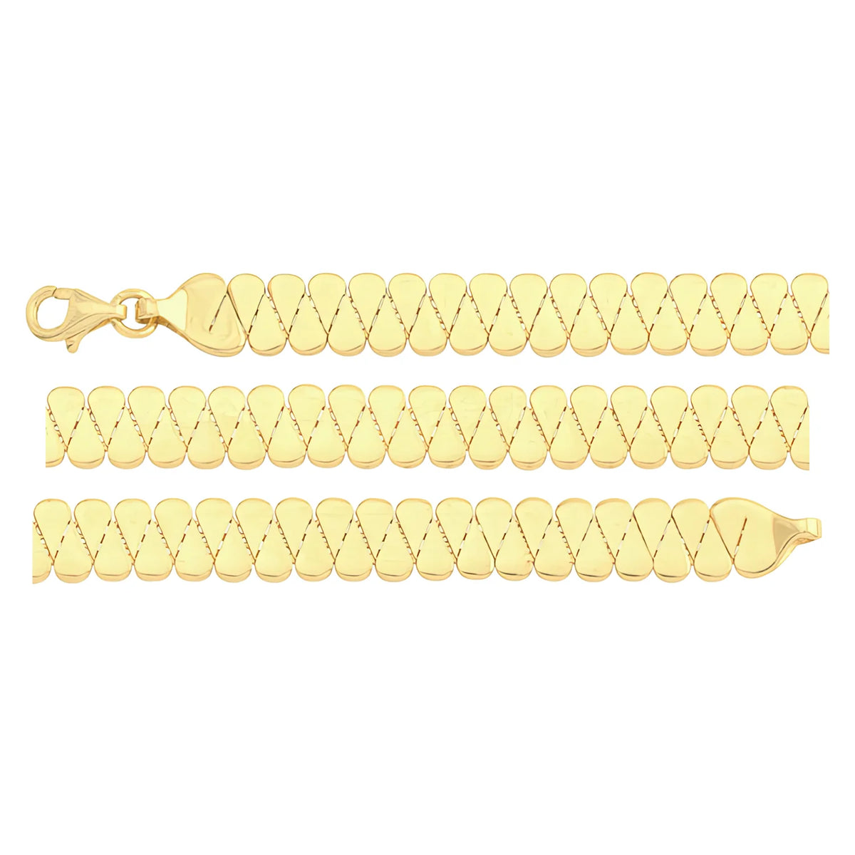 Solid gold braided bracelet, 6.55 g — shown in three rows across the frame.