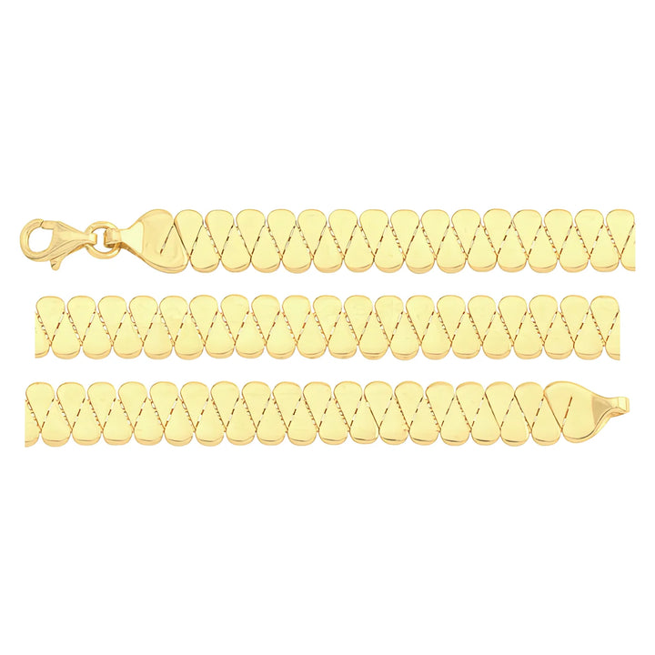 Solid gold braided bracelet, 6.55 g — shown in three rows across the frame.