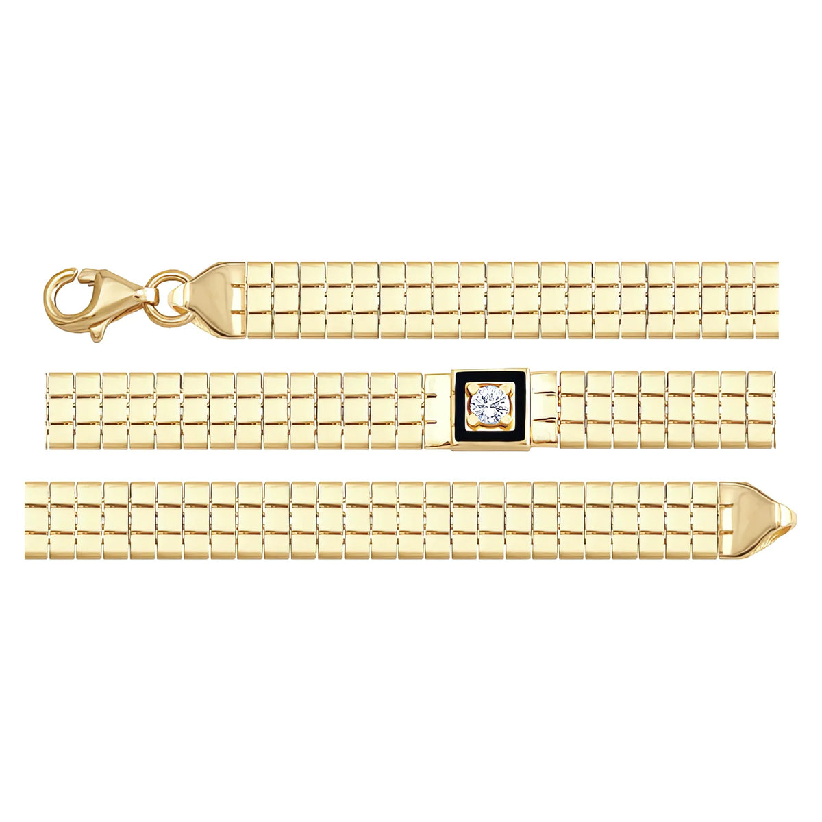 Solid gold brick link bracelet, 7.00 g — shown in three rows across the frame.
