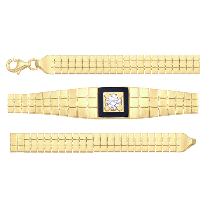 Solid gold brick link bracelet, 7.90 g — shown in three rows across the frame.