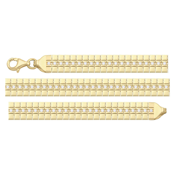 Solid gold brick link bracelet, 8.45 g — shown in three rows across the frame.