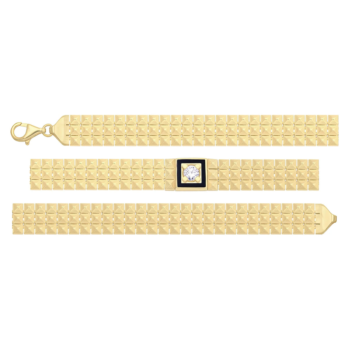 Solid gold brick link bracelet, 7.60 g — shown in three rows across the frame.