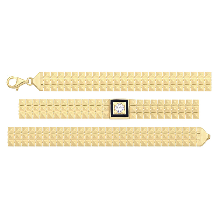 Solid gold brick link bracelet, 7.60 g — shown in three rows across the frame.