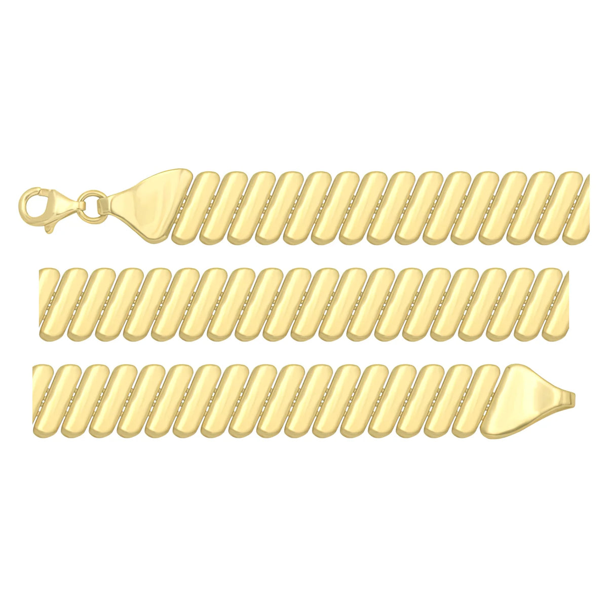 Solid gold bar link bracelet, 9.80 g — shown in three rows across the frame.