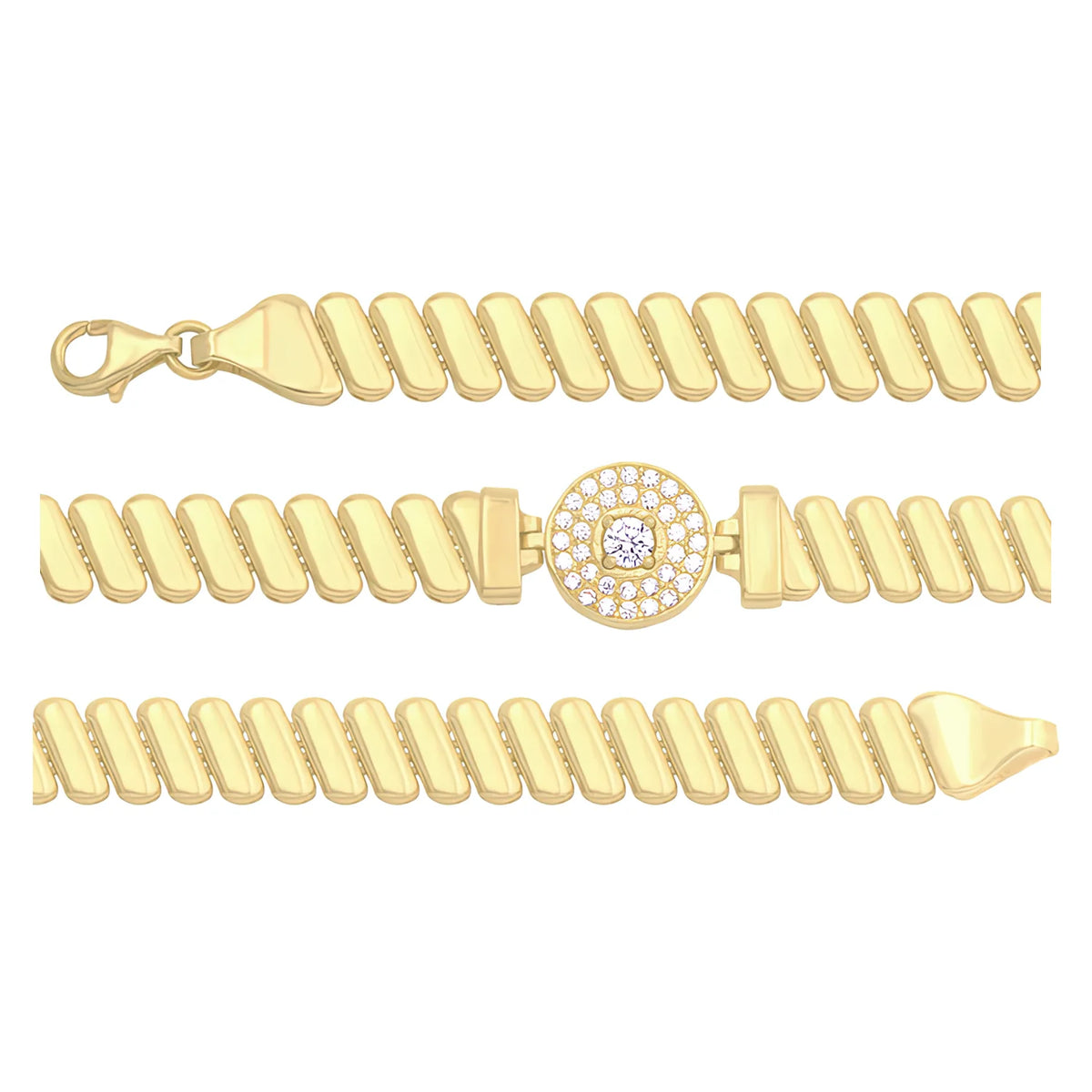 Solid gold bar link bracelet, 8.75 g — shown in three rows across the frame.