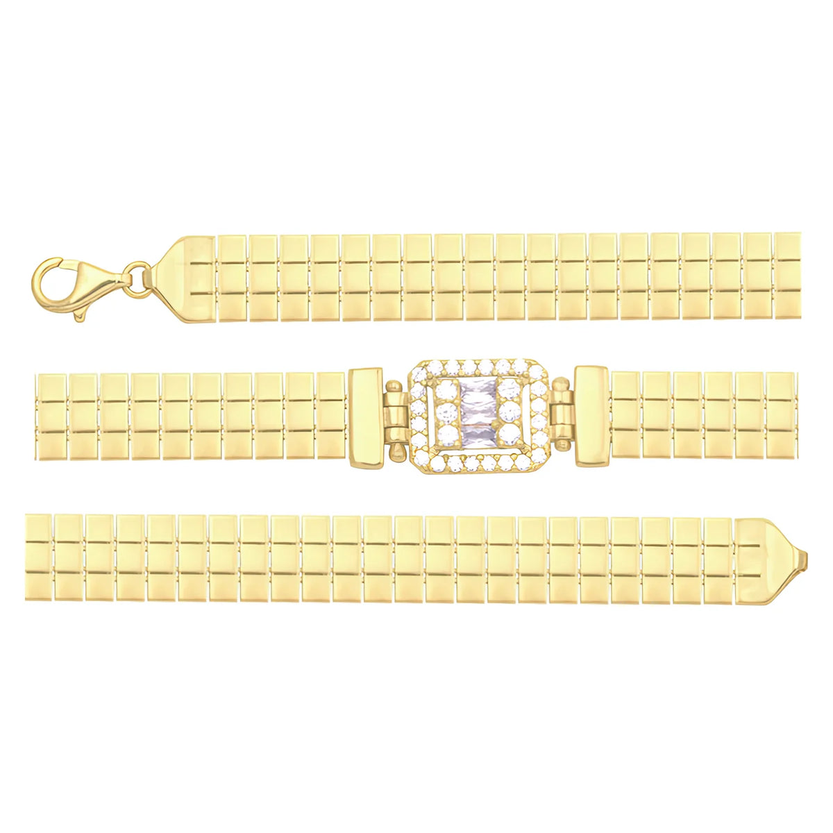 Solid gold brick link bracelet, 6.60 g — shown in three rows across the frame.