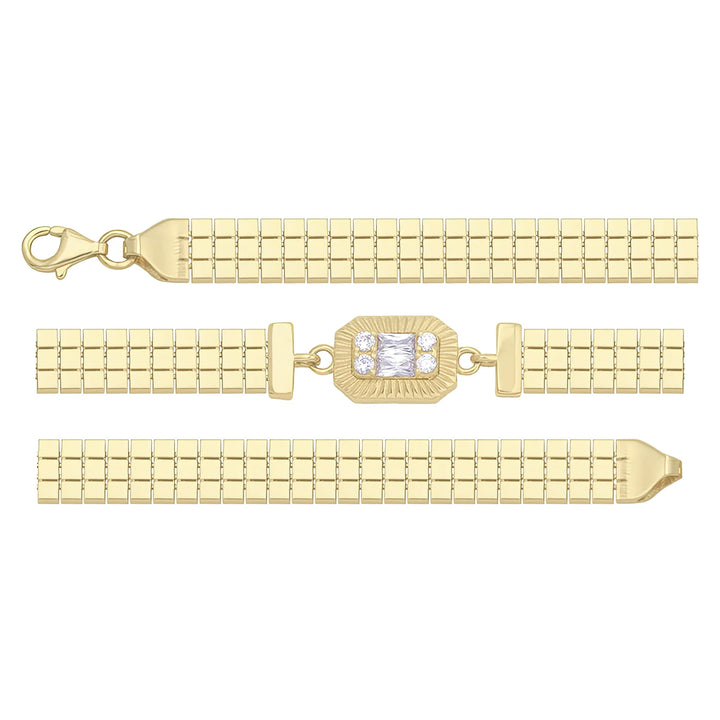 Solid gold brick link bracelet, 7.30 g — shown in three rows across the frame.