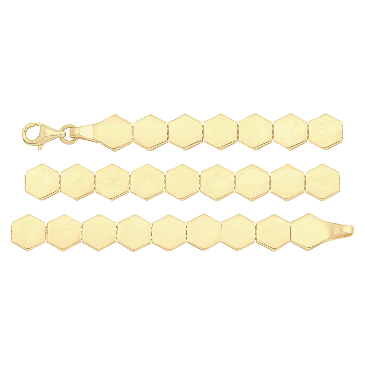 Solid gold id bracelet, 8.10 g — shown in three rows across the frame.
