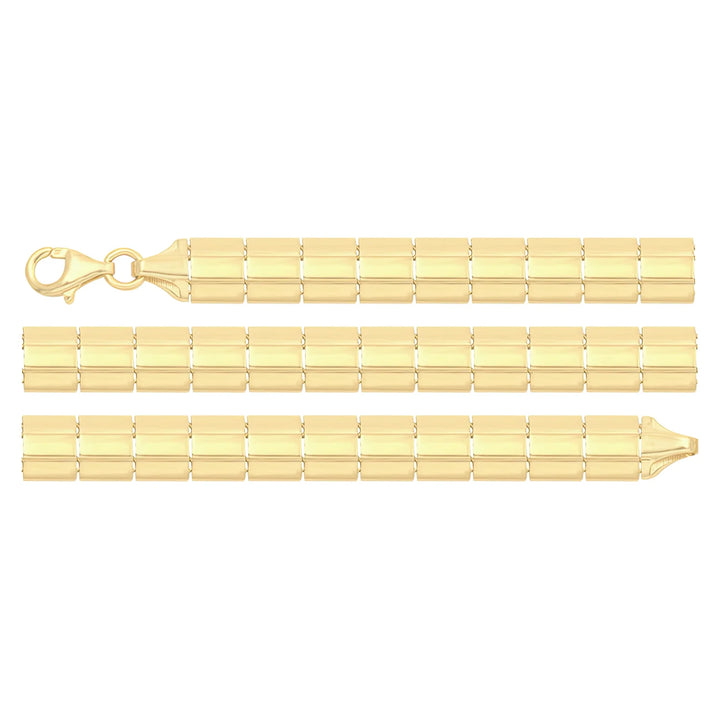 Solid gold bar link bracelet, 9.35 g — shown in three rows across the frame.