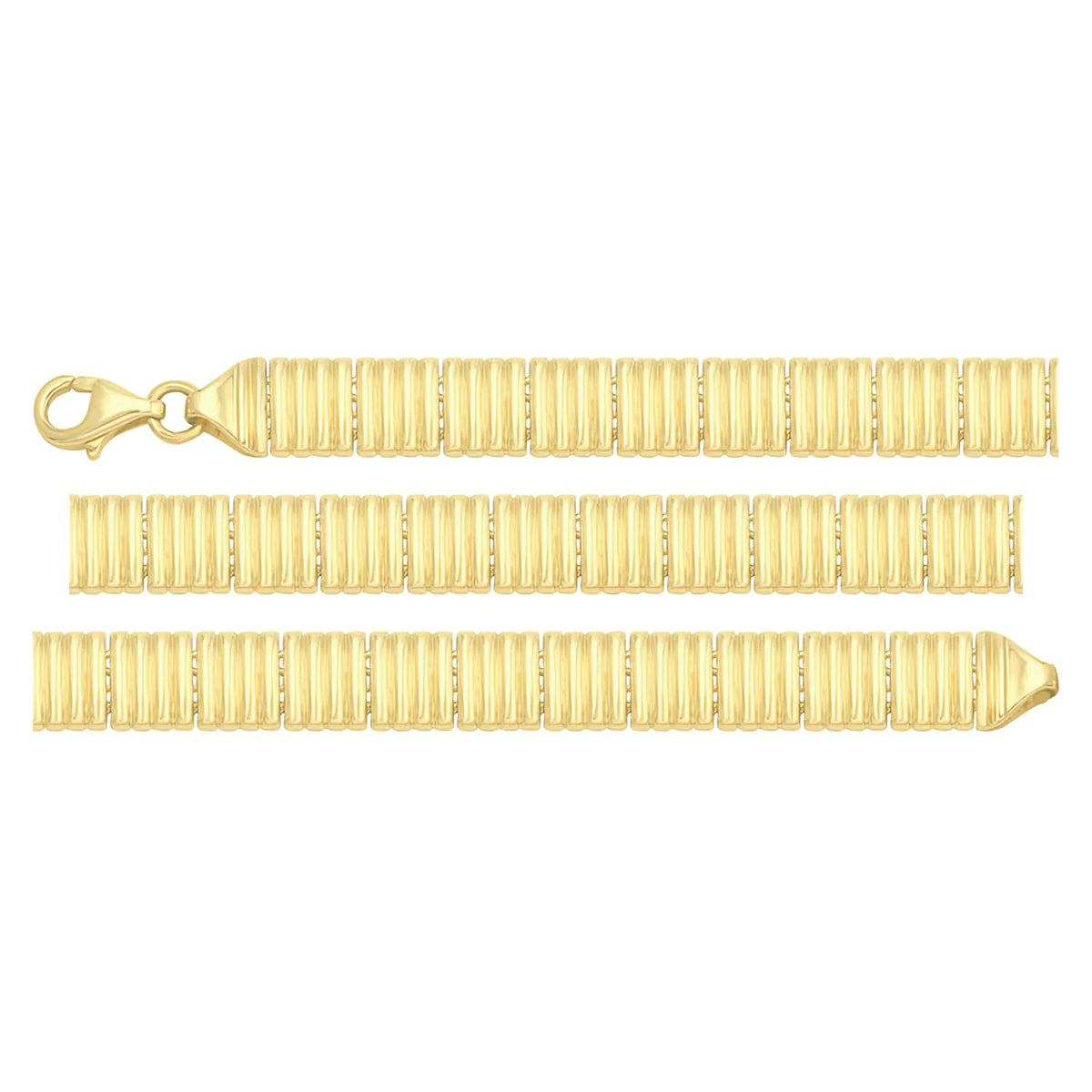 Solid gold bar link bracelet, 8.50 g — shown in three rows across the frame.