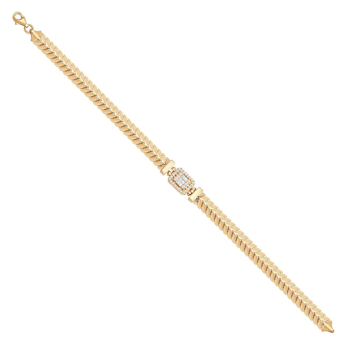 Solid gold herringbone bracelet, 9.40 g — shown at an angle across the frame.