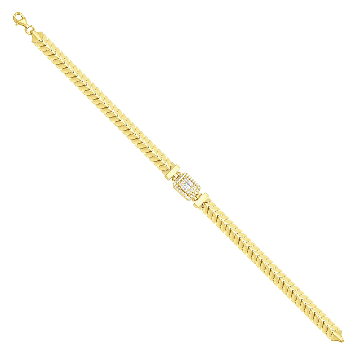 Solid gold herringbone bracelet, 8.75 g — shown at an angle across the frame.