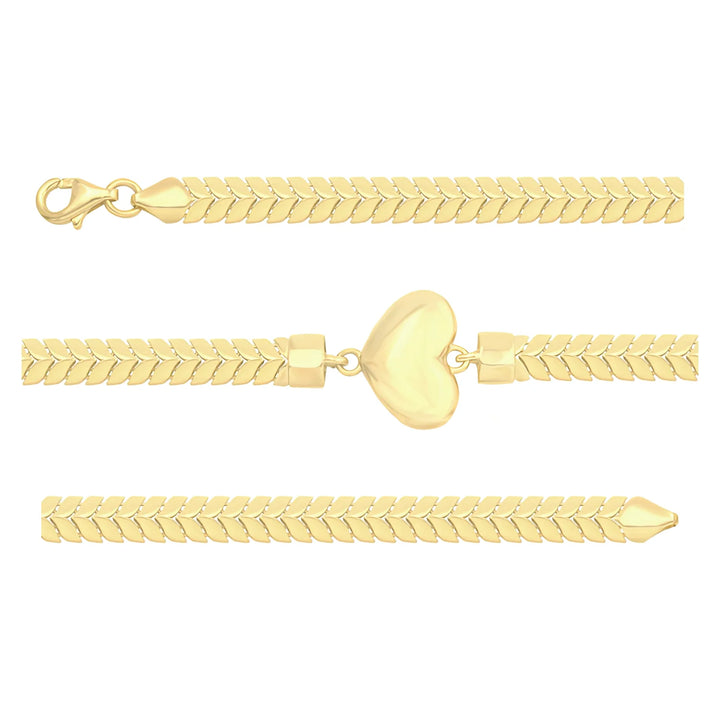 Solid gold herringbone bracelet, 6.70 g — shown in three rows across the frame.