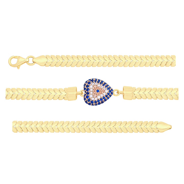 Solid gold herringbone bracelet, 7.15 g — shown in three rows across the frame.
