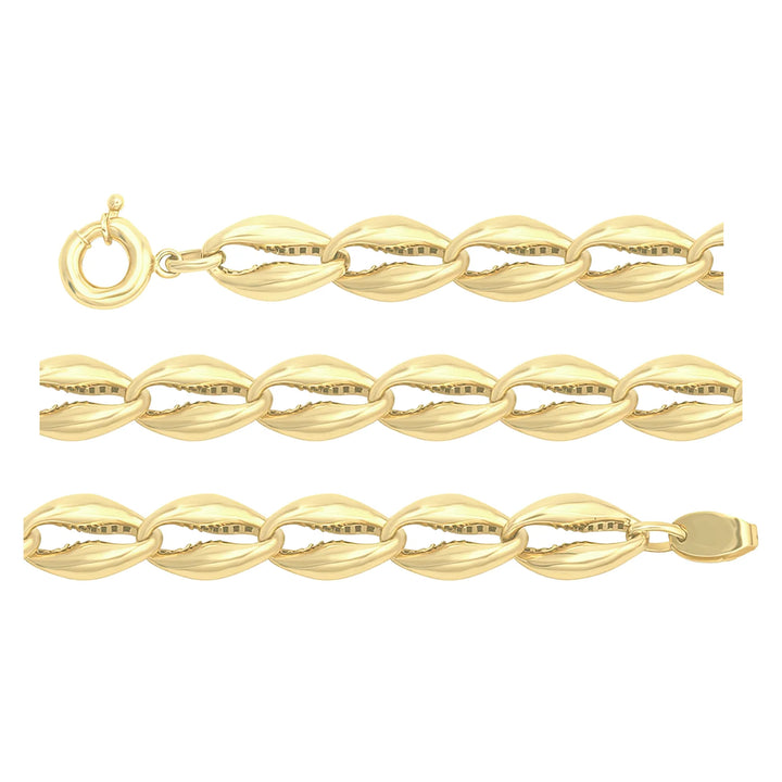 Solid gold mariner bracelet, 11.95 g — shown in three rows across the frame.