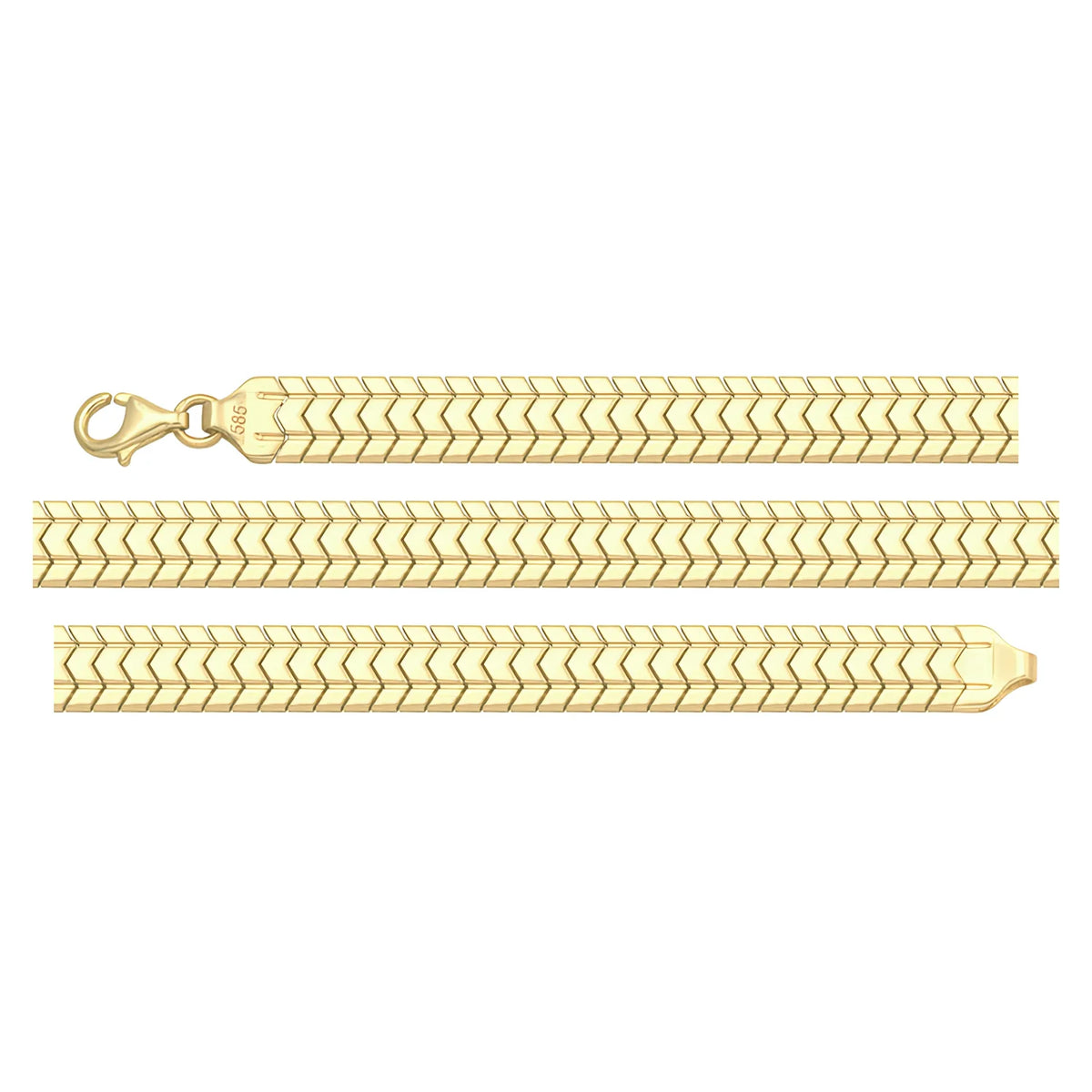 Solid gold herringbone bracelet, 7.85 g — shown in three rows across the frame.
