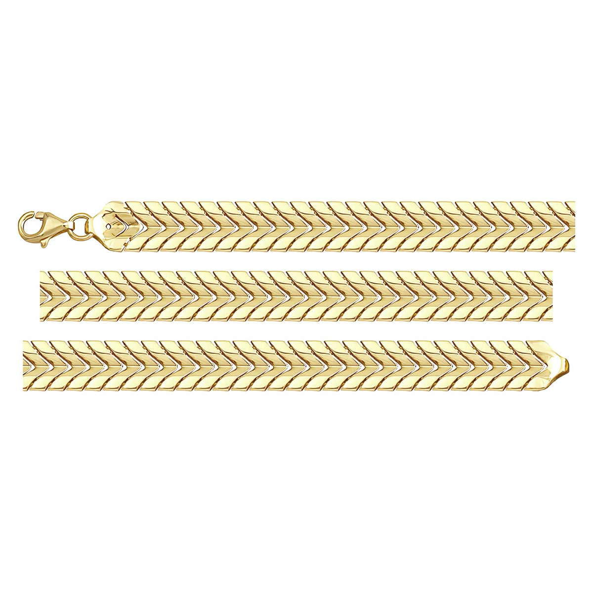 Solid gold herringbone bracelet, 7.00 g — shown in three rows across the frame.