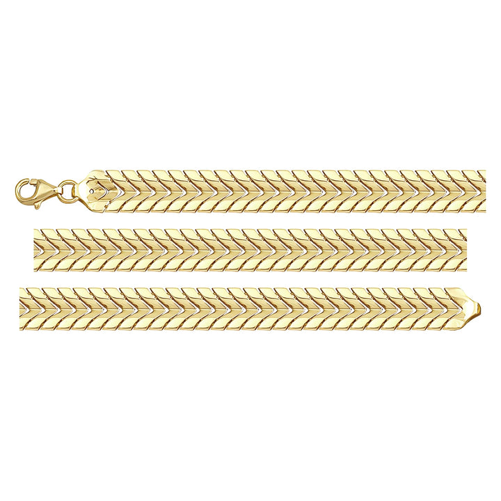Solid gold herringbone bracelet, 7.00 g — shown in three rows across the frame.