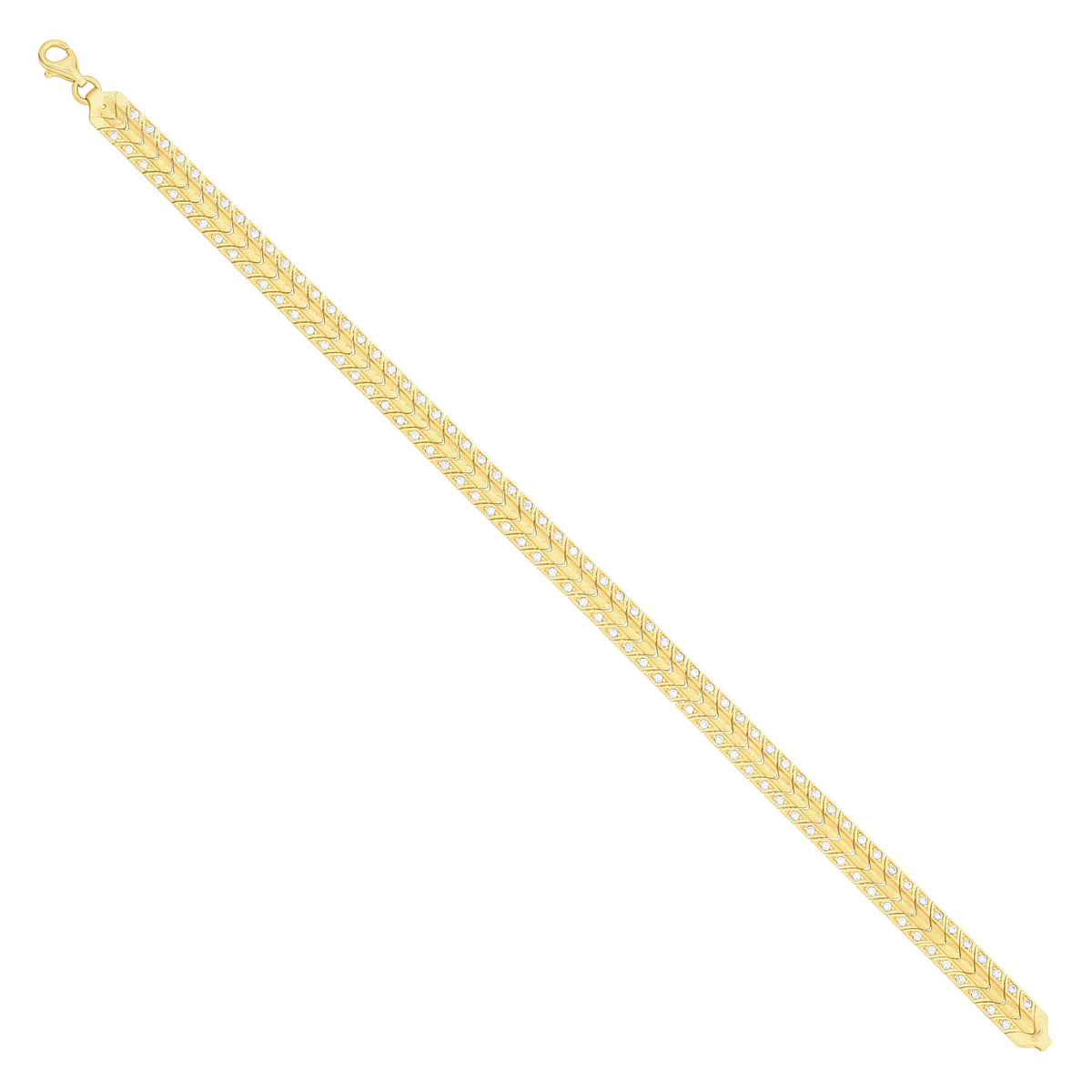 Solid gold herringbone bracelet, 9.60 g — shown at an angle across the frame.
