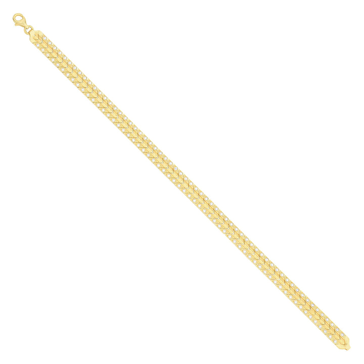 Solid gold herringbone bracelet, 9.60 g — shown at an angle across the frame.