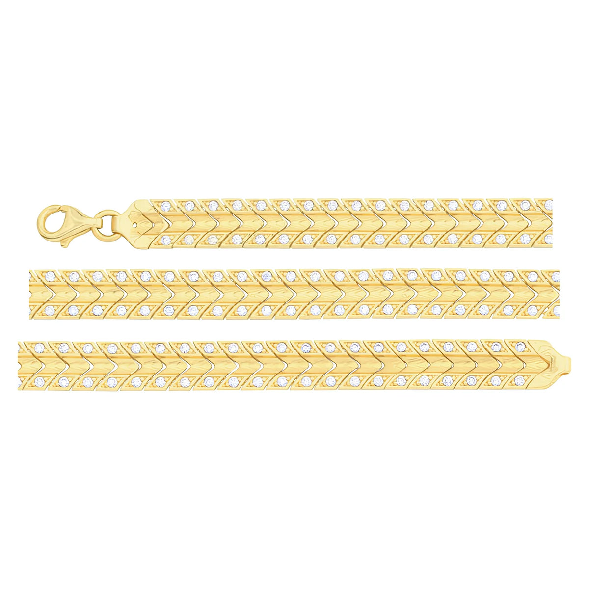 Solid gold herringbone bracelet, 9.60 g — shown in three rows across the frame.