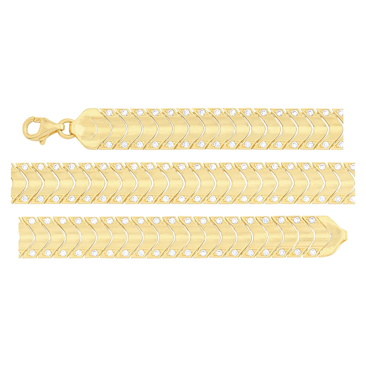Solid gold herringbone bracelet, 11.50 g — shown in three rows across the frame.