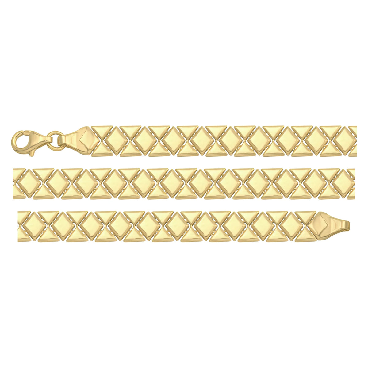 Solid gold fancy link bracelet, 7.15 g — shown in three rows across the frame.
