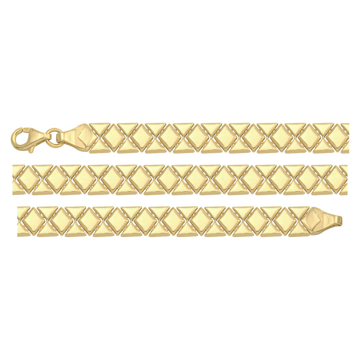 Solid gold fancy link bracelet, 7.15 g — shown in three rows across the frame.