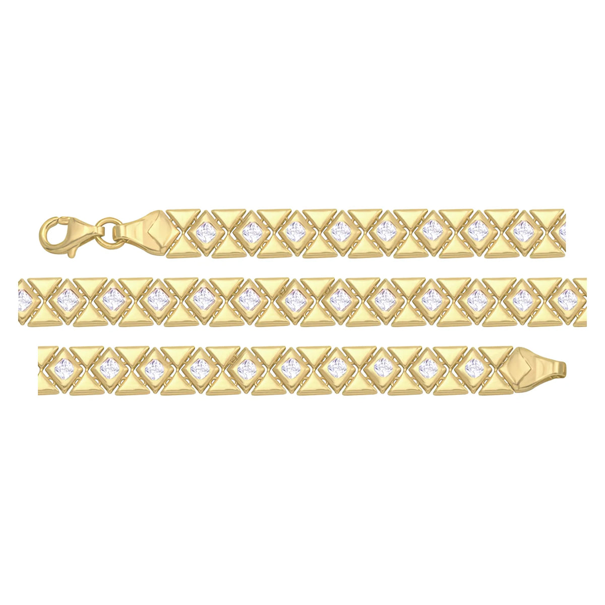 Solid gold fancy link bracelet, 9.60 g — shown in three rows across the frame.