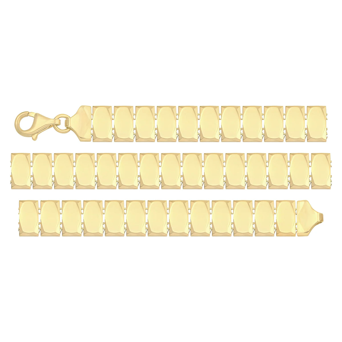 Solid gold bar link bracelet, 6.40 g — shown in three rows across the frame.
