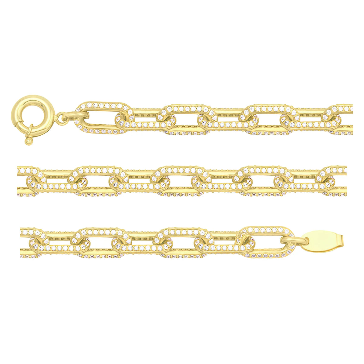 Solid gold fancy link bracelet, 15.00 g — shown in three rows across the frame.