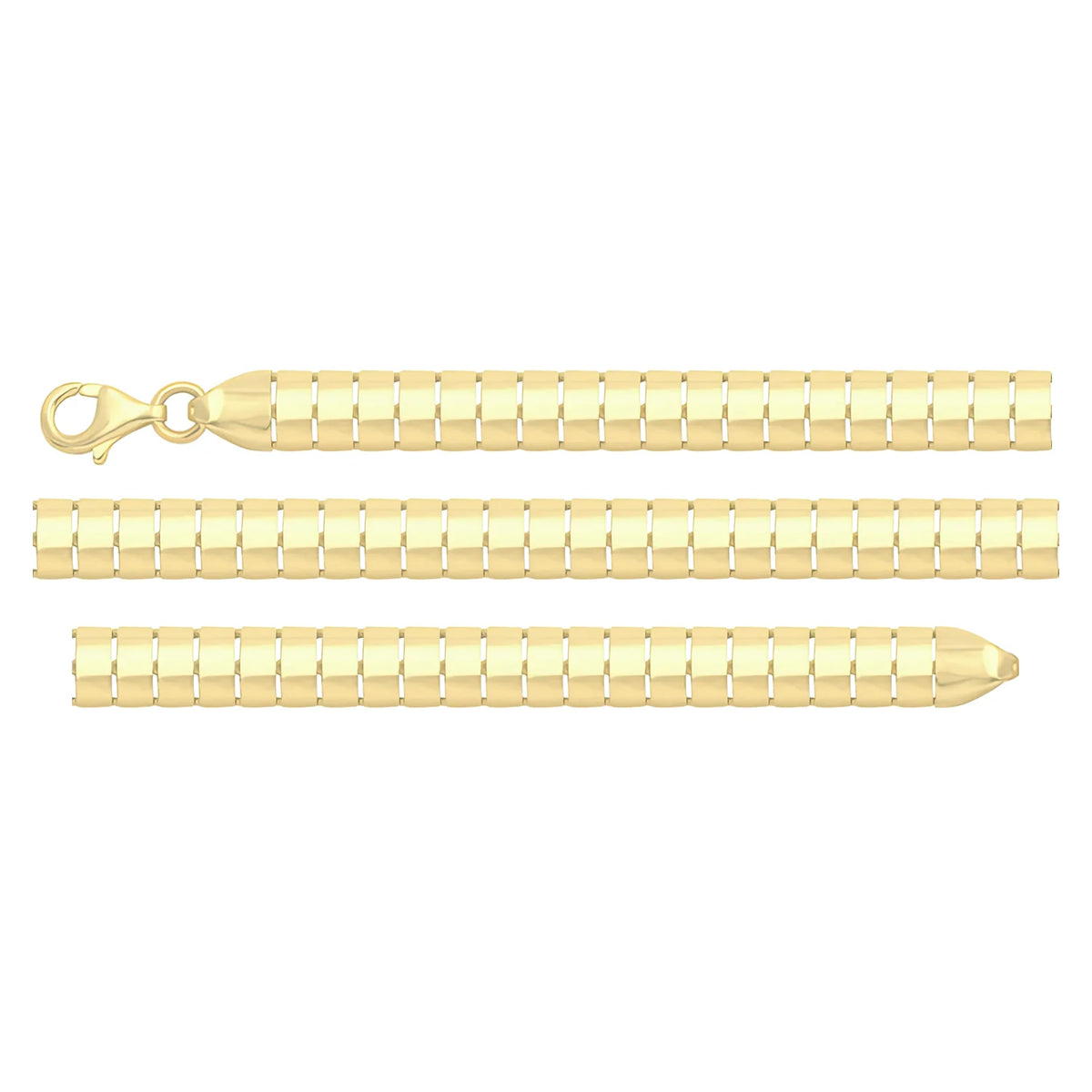 Solid gold bar link bracelet, 5.55 g — shown in three rows across the frame.