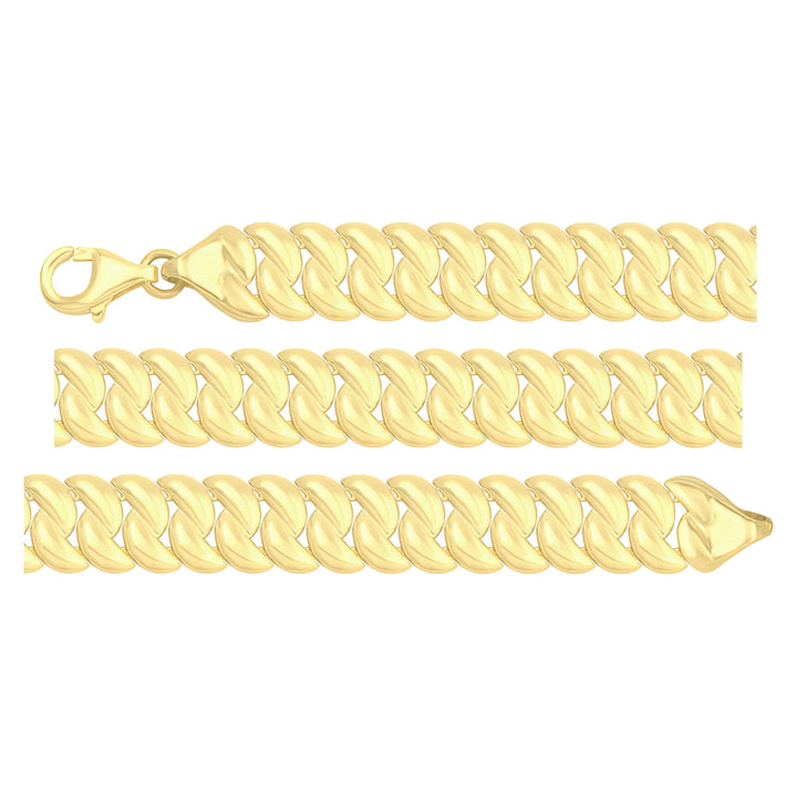 Solid gold curb bracelet, 10.05 g — shown in three rows across the frame.