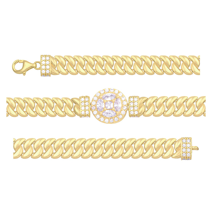 Solid gold curb bracelet, 9.30 g — shown in three rows across the frame.