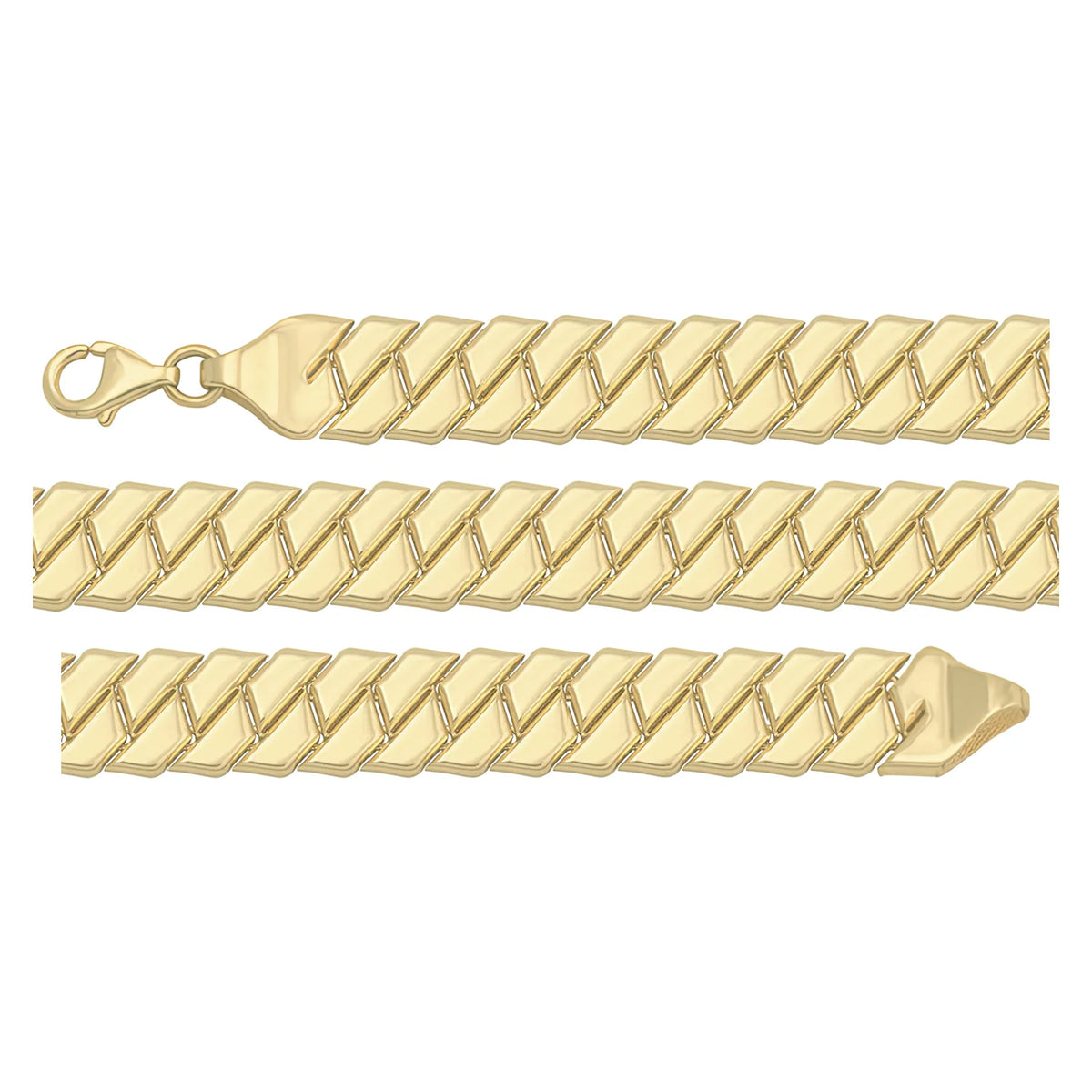 Solid gold curb bracelet, 9.50 g — shown in three rows across the frame.